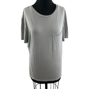 Monrow Mens Relaxed Pocket Crew T-Shirt Gray Cotton Short Sleeve Relaxed Size XL